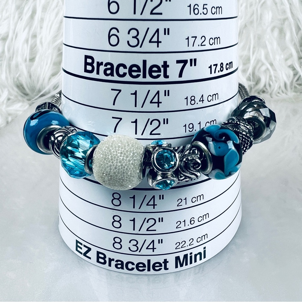 Pretty Aged Silvertone Blue Multi Charm Beaded Br… - image 3